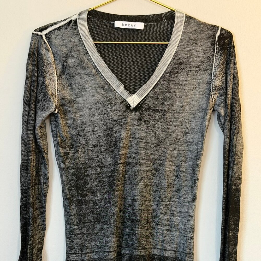 Kokun Overdyed Seamed Top Sweater Size S Relaxed Bamboo Cashmere